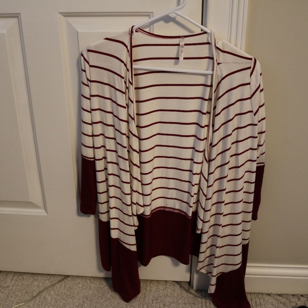 Maroon & White Striped Cardigan